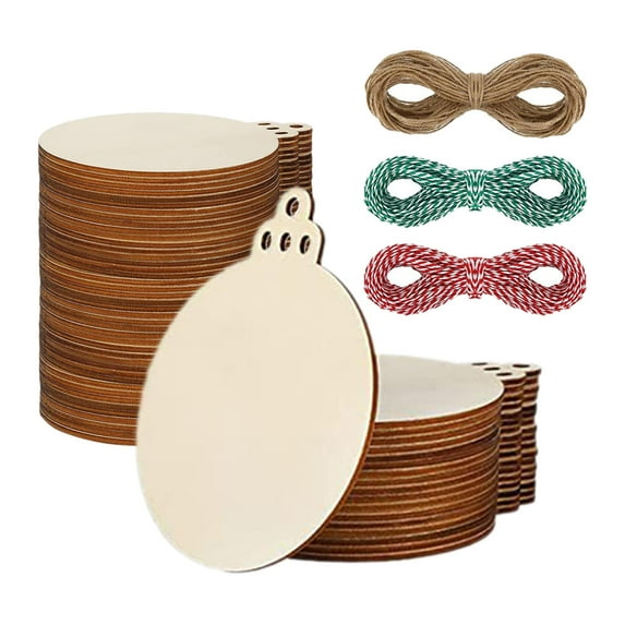 100Pcs Round Wood Tag Hanging Gift Tags Round Circles DIY Hanging Tag Unfinished DIY Label for Christmas Tree Accessory Wedding Birthday