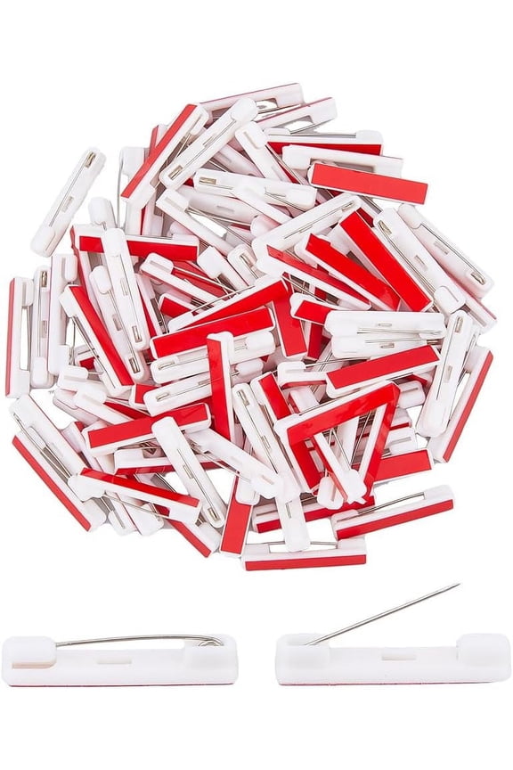 100Pcs Safety Bar Pins Self Adhesive Pin Name Tag Pins Plastic Badge Pin 1.42inch Flat Back Brooch Blank Tags Pin for ID Badges Ribbons Nametags Flower and Crafting White DIY