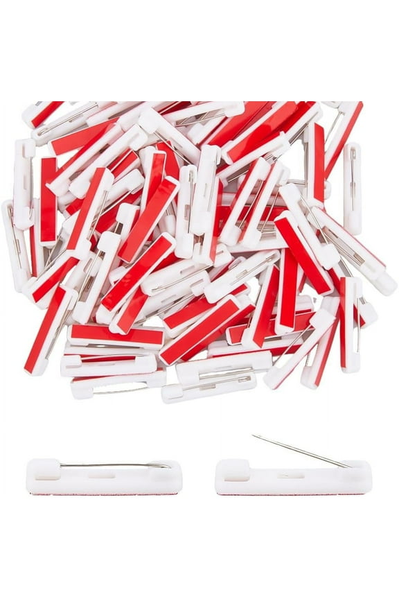 100Pcs Safety Bar Pins Self Adhesive Pin Name Tag Pins Plastic Badge Pin 1.22inch Flat Back Brooch Blank Tags Pin for ID Badges Ribbons Nametags Flower and Crafting DIY