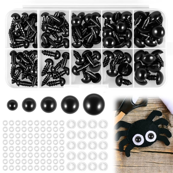 100Pcs Safety Eyes for Crocheting with Washers Black Plastic Craft Safety Eyes for Doll Stuffed Animals DIY Making Toy Crafts Decorations 6/8/9/10/12mm