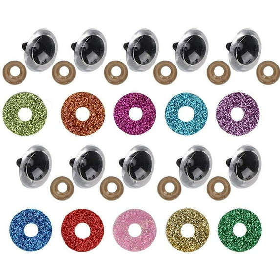 100Pcs Safety Eyes with Colorful Glitter Washer for Stuffed Animals Dolls(16mm)