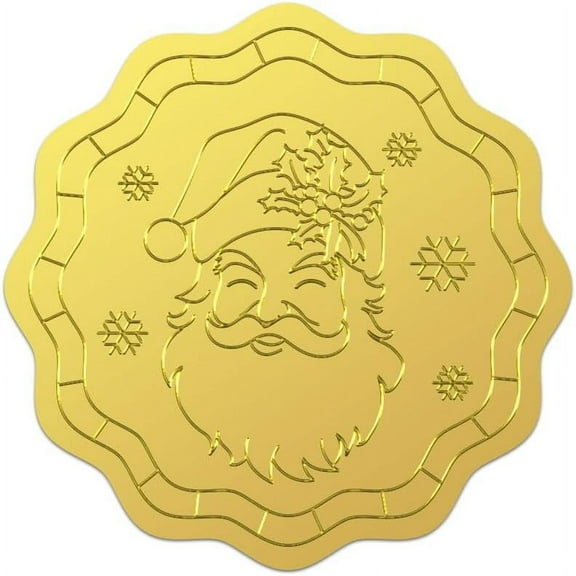 100Pcs Santa Claus Gold Foil Stickers 2 Inch Christmas Hat Snowflake Self Adhesive Seals Round Labels for Invitation Card Envelopes Gold Foil Embossed Stickers for Christmas Gift Wrapping Golden