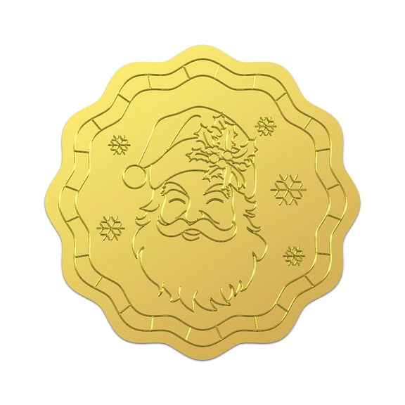 100Pcs Santa Claus Gold Foil Stickers 2 Inch Christmas Hat Snowflake Self Adhesive Seals Round Labels for Invitation Card Envelopes Gold Foil
