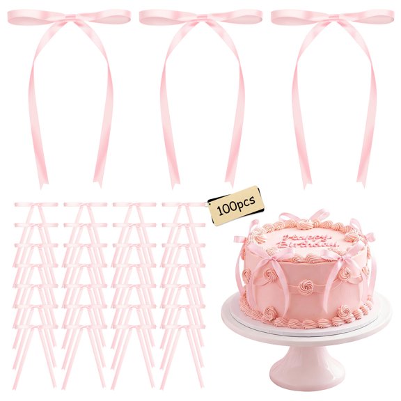 100Pcs Satin Ribbon Bow 5x7" Twist Tie Bow Bulk for Champagne Glass Cake Treat Present Wrapping Holiday Decor Party Supplies