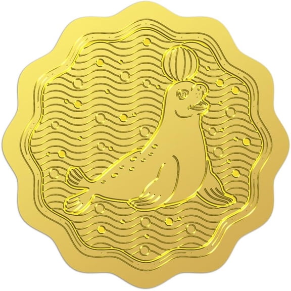 100Pcs Sea Dog Gold Embossed Envelope Seals 2 Inch Adhesive Certificate Seals Stickers Animal Round Embossed Foil Seals Labels for Birthday Wedding Invitations Envelopes Greeting Cards