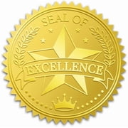 100Pcs Seal of Excellence Gold Foil Stickers 2 Inch Achievement Golden Award Embossed Round Self Adhesive Certificate Seal Labels for Diplomas Envelopes Graduation Office Supplies Gold DIY