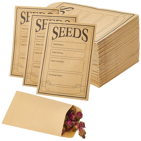 100Pcs Seed Saving Envelopes Paper Seed Packets Rectangle 4.72 x 3.15 Inch BurlyWood Self Adhesive Kraft Paper Empty Sealing Packets for making