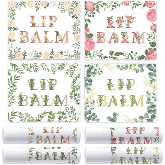 100Pcs Self-Adhesive Lip Balm Tag Stickers 1.7x2.1 inch Waterproof Adhesive Label with Flower Patterns Rectangle Lipstick Tag Sticker
