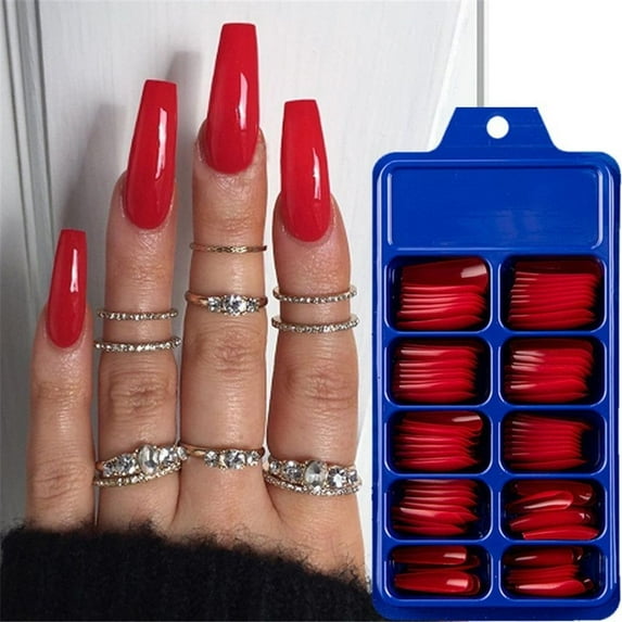100Pcs/Set Ballerina UV Gel Beauty Tools DIY Manicure False Nail Tips Full Cover Coffin Fake Nails RED