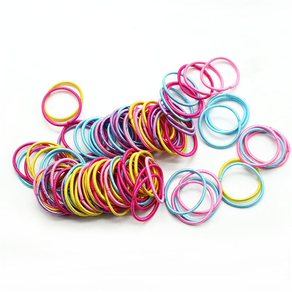 100Pcs/Set Candy Color Nylon Elastic Hair Ties Simple Kids Elastic Ponytail Holder Daily Basic Hair Accessories