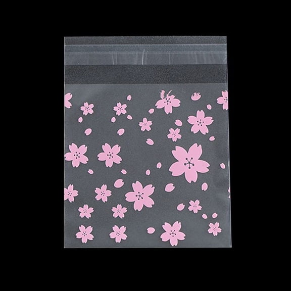 100Pcs/Set Lovely Sweet Pink Cherry Blossoms Printed Cookie Candy Bag Self-Adhes