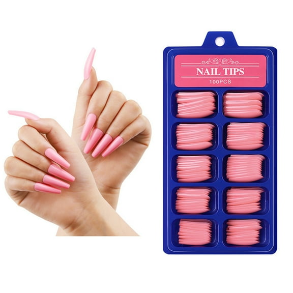 100Pcs/Set Nail Tips Fake Nails, Detachable Fashion Solid Color Long Pointed Full Cover Artificial False Nails Manicure Decor for Nail Salons and DIY Nail Art
