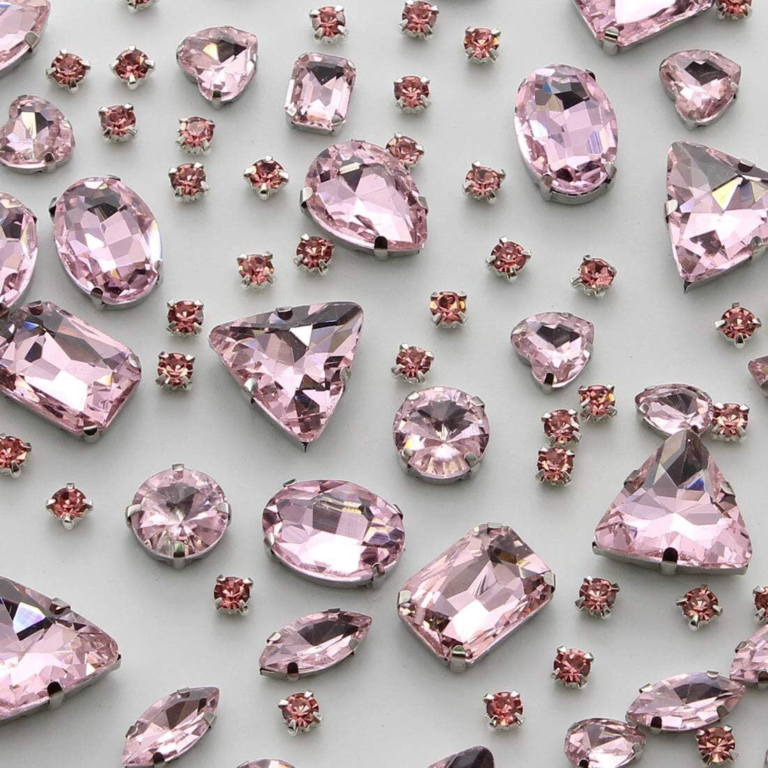 100Pcs Sew on Rhinestones, 10 Size Mixed Shapes Flatback Glass Crystal ...