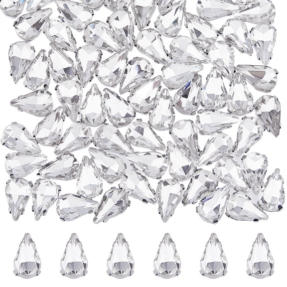 100Pcs Sew on Rhinestones Teardrop Clear Sewing Claw Rhinestone Sewing Gems with Brass Prong Settings