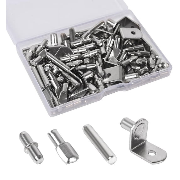 100Pcs Shelf Pegs for Shelves, 4 Styles Pins Kitchen Cabinet Pegs,Shelf Holders Pegs, Bookshelf Silver By PULMCheerger