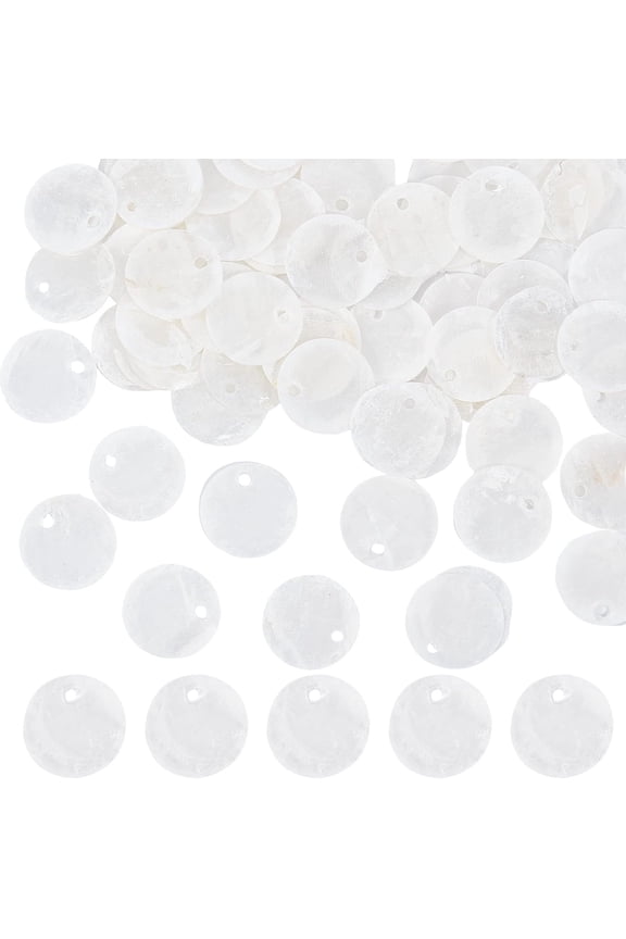 100Pcs Shell Charms Seashell Charm Capiz Shells 15mm Flat Round Natural Seashell Slices Beads Coin Sea Ocean Summer Disc Charms for Jewelry Making Charm Wind Chime Earring Supplies WhiteSmoke DIY