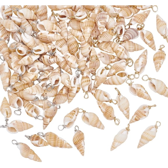 100Pcs Shell Pendants 2 Colors Spiral Seashells Natural Shell Charm Seashells Pendant with Copper Wire Loops for DIY Jewelry Making Earring Necklace Bracele DIY Craft Supplies 6x7mm
