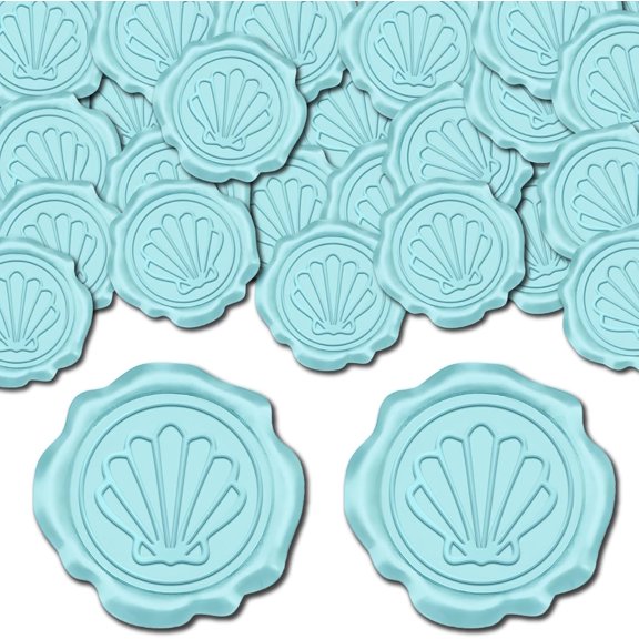 100Pcs Shell Shaped Adhesive Wax Seal Stickers Envelope Seal Decoration For Craft Scrapbook DIY Gift Pale Turquoise 30mm creative