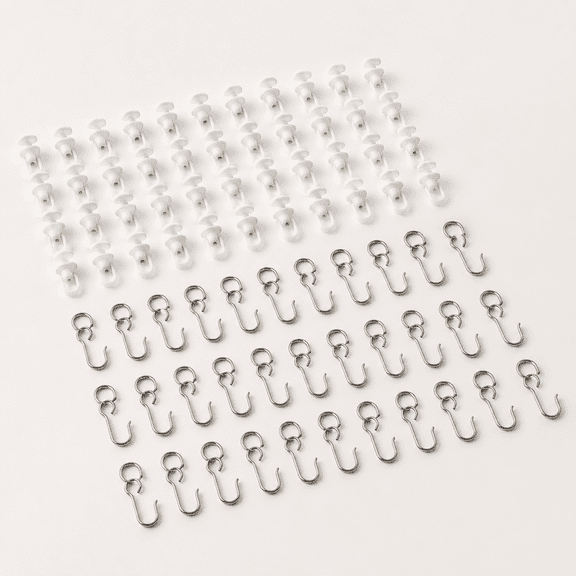 100Pcs Shower Curtain Set of Hooks and Gliders for Ceiling Drape Track | Curtain Track Hooks Ceiling Sliding Curtain Glider Accessories, Drape Wire Hooks for Living Bedroom Shower Privacy