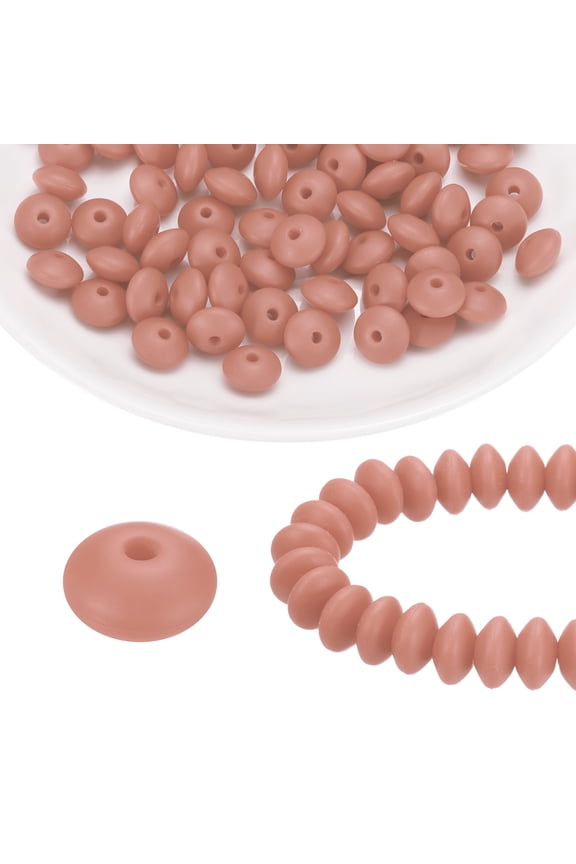 100Pcs Silicone Beads 12mm Lentil Rubber Focal Beads Bulk for Pens Keychain Bracelet Necklace DIY Crafts Making, Soft Pink