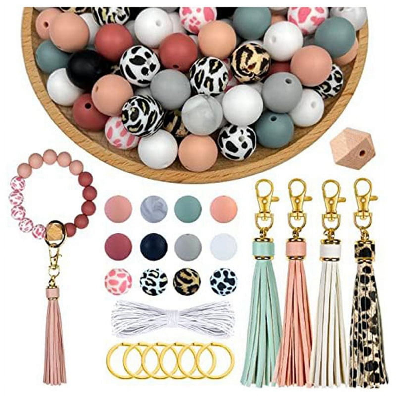 100Pcs Silicone Beads for Keychain Making,15mm Rubber Beads Kit