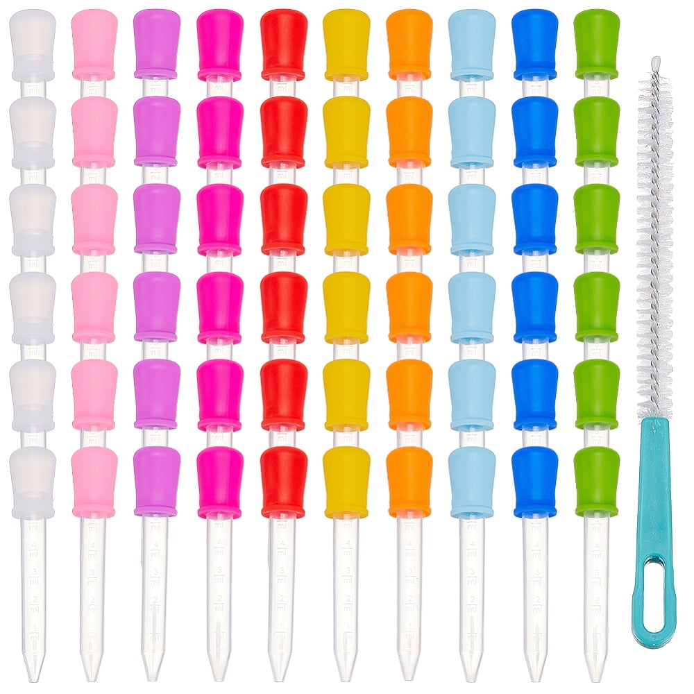 100Pcs Silicone PE Droppers Transfer Graduated Pipettes with 1pc PBT Stainless Steel Lotus Root Washing Brush Mixed Color 112x22mm