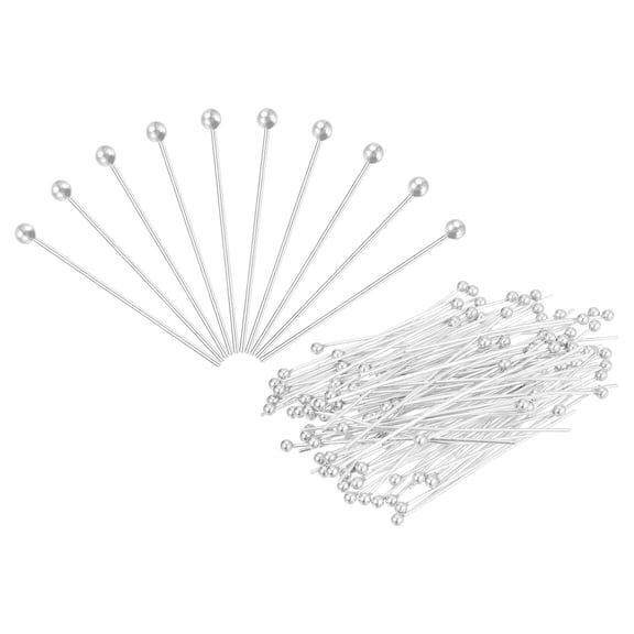 Uxcell 100 Pcs Silver Plated Ball Head Pins 1.18 inch Wire Head Pins 24 Gauge Brass Head Pins for DIY Craft Jewelry Making