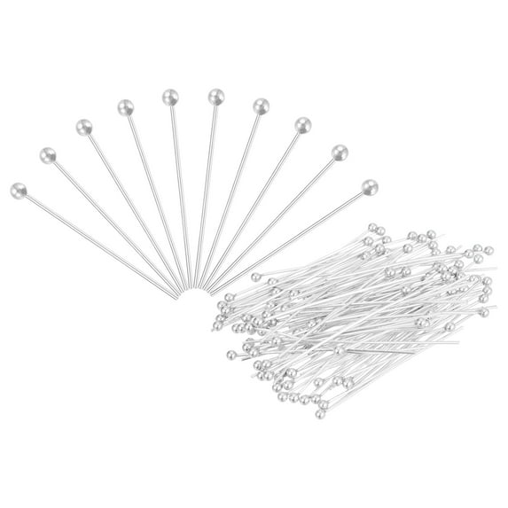 Uxcell 100 Pcs Silver Plated Ball Head Pins 1.77 inch Wire Head Pins 24 Gauge Brass Head Pins for DIY Craft Jewelry Making
