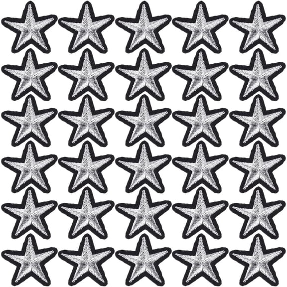 100Pcs Silver Star Embroidered Patches Black Stars Iron on Patch Mini Starfish Embroidery Sew on Repair Badge Appliques Bulk for Sewing Making Clothes Dresses Jeans Shirts Bag Home Decor Diy