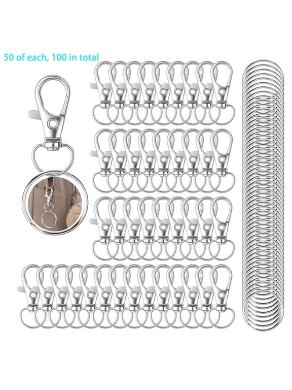100Pcs Silver Swivel Lobster Claw Clasps with Split Key Rings - Metal Rotating Snap Hooks for DIY Jewelry Making, Crafts, Keychains & Bag Ornaments