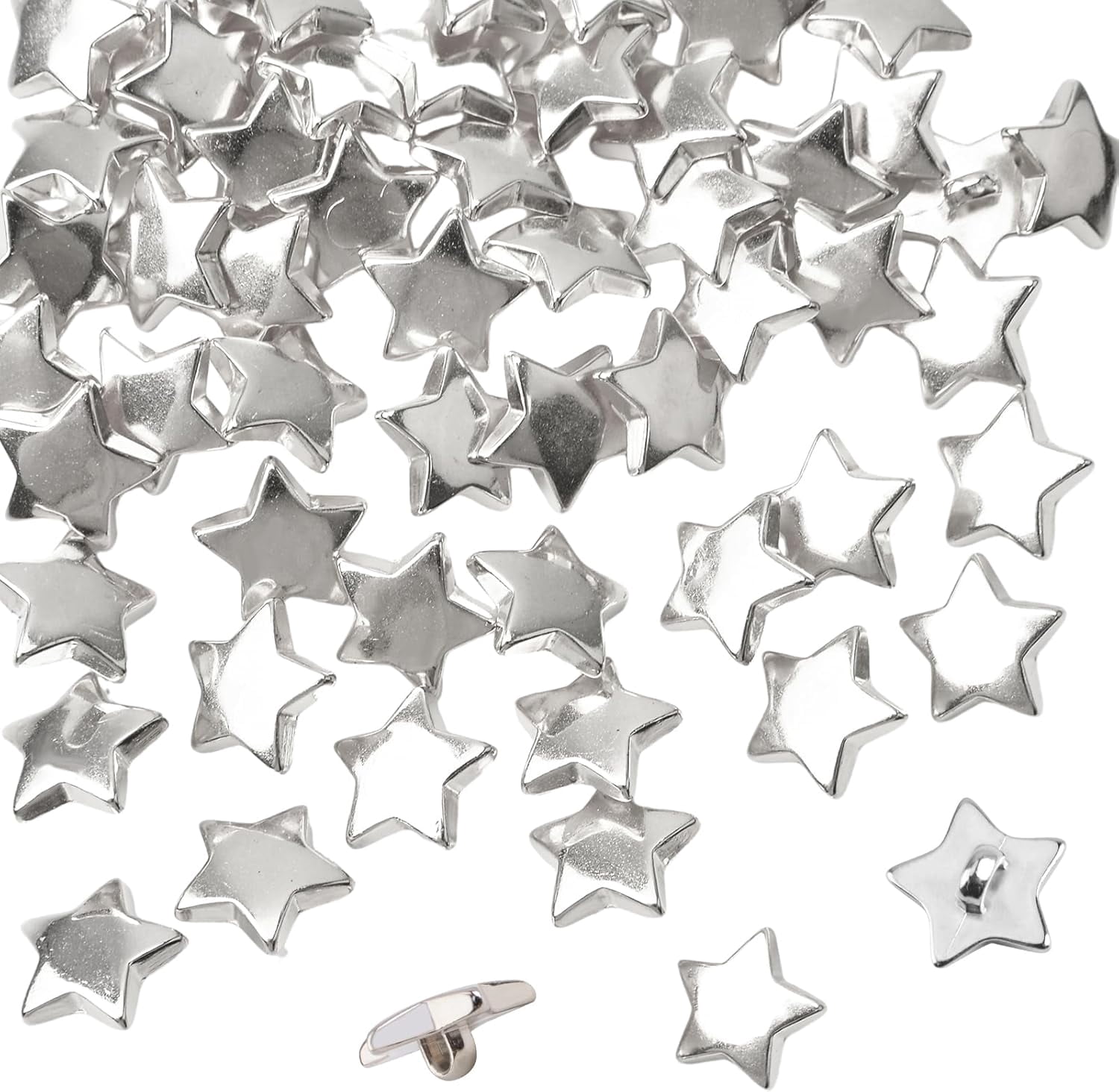 100Pcs Silvery Alloy Star Buttons for Crafts, Retro Metal Buttons Five ...