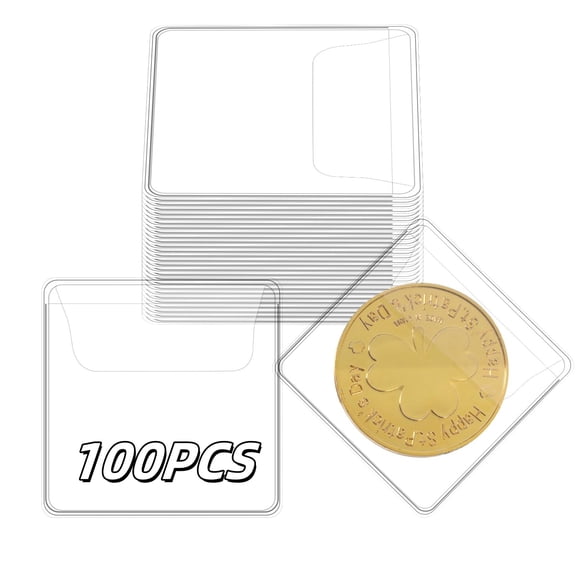 100Pcs Single Pocket Coin Sleeves Collector, 2.2"x2.2" Individual Clear Plastic Sleeves Holder Small Plastic Coin Holder Pouch Single Protector for Jewelry Storage