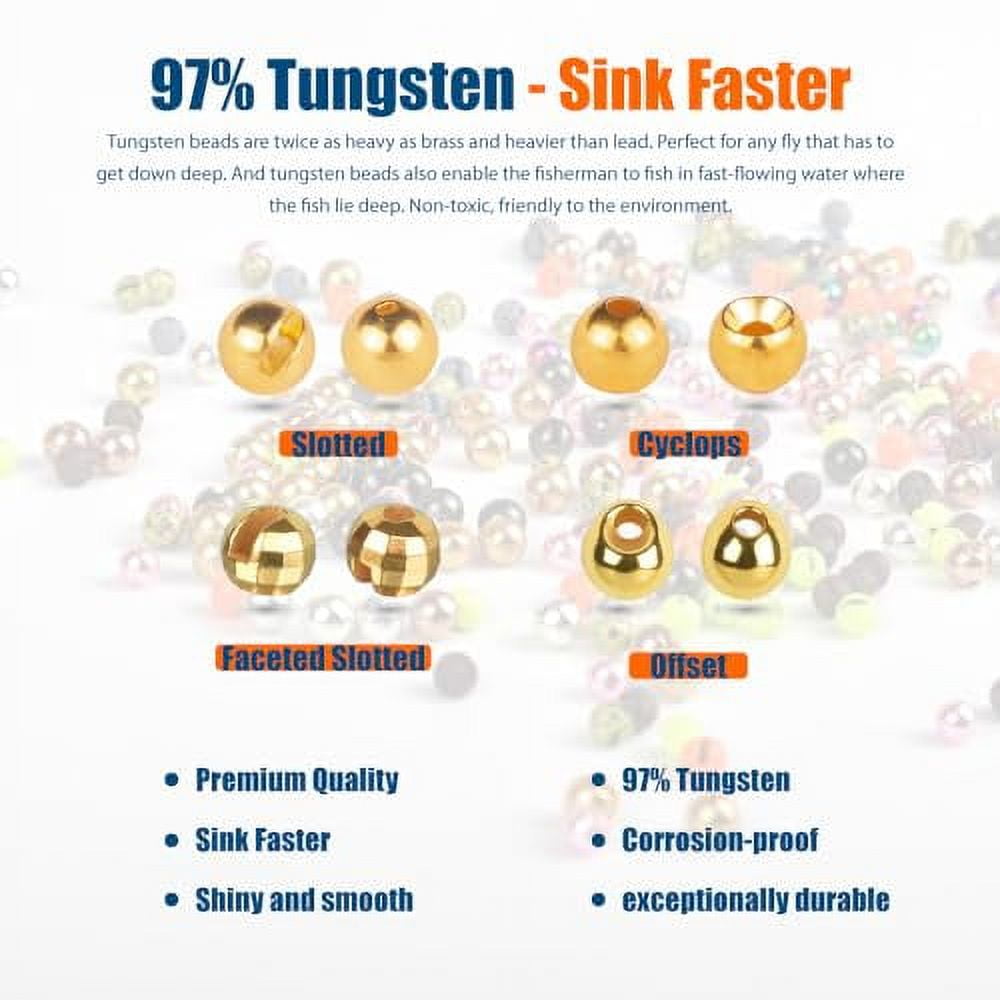 100Pcs Slotted Tungsten Beads for Fly Tying, 12 Colors/13 Sizes, Hook