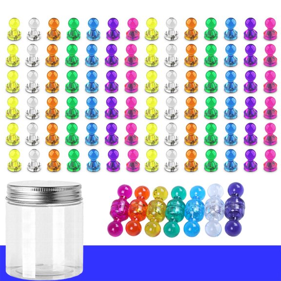 100Pcs Small Assorted Color Translucent Magnetic Push Pins Strong Push Pin Magnets for Craft, Refrigerator Fridge Magnets for Kitchen Office with Storage Box