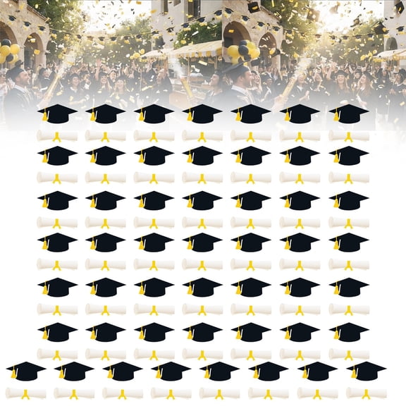 100Pcs Small Black Graduation Cap Confetti, 2026 Grad Cap Table Scatter Decorations, Perfect Congrats Grad Theme Table Confetti For High School College Graduation Party Centerpieces