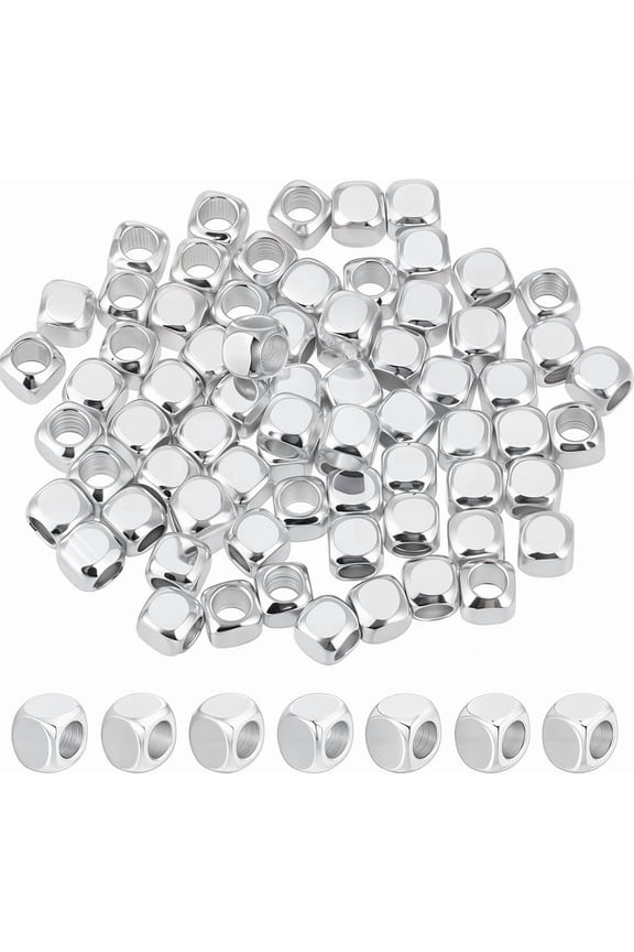 100Pcs Small Cube Spacer Beads Silver Beads Square Tiny Loose Smooth Beads 925 Sterling Silver Plated Brass Beads Stackable Metal Beads Cornerless for Bracelet Necklace DIY Jewelry Making for DIY