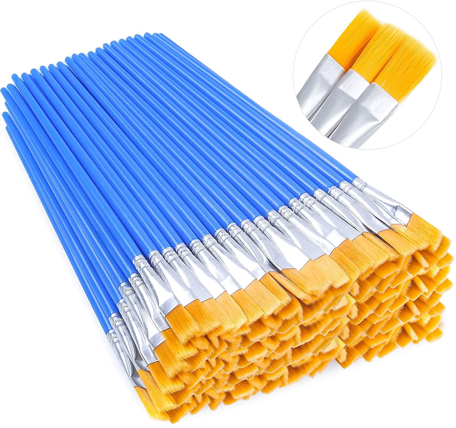 100Pcs Small Paint Brushes Bulk, Flat Top Acrylic Classroom Brush for Kids Mini Paint Brushes