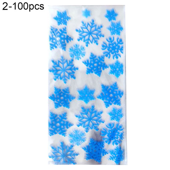 100Pcs Snowflake Printed Gift Bags - Transparent Plastic Storage Pouch for Snacks, Nuts, and Bakery Goodies