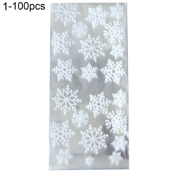 100Pcs Snowflake Printed Gift Bags - Transparent Plastic Storage Pouch for Snacks, Nuts, and Bakery Goodies