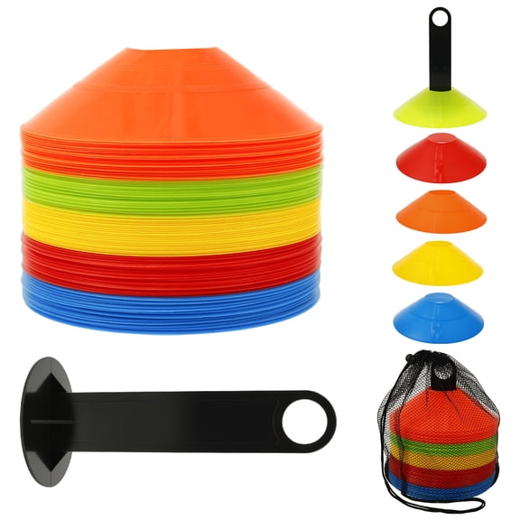 100Pcs Soccer Cone with Carry Bag and Stand 5 Colors Marker Cones Slalom Training Accessories for Soccer Football Basketball