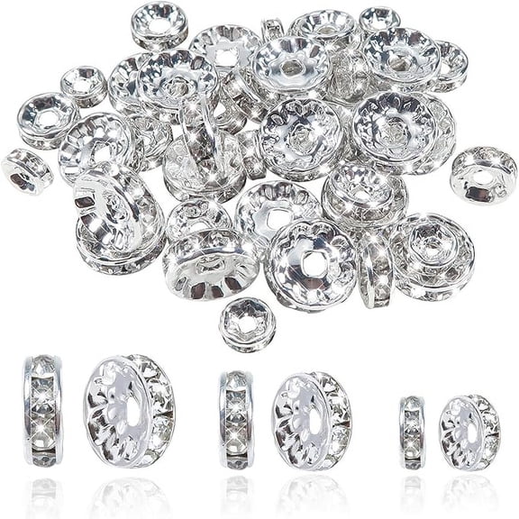 100Pcs Spacer Beads, Round Alloy Inlaid Design Shining Spacer Beads Create Exquisite Handicrafts That Fit Your Own Style and Make Your Decoration Projects Look More Charming, Silver