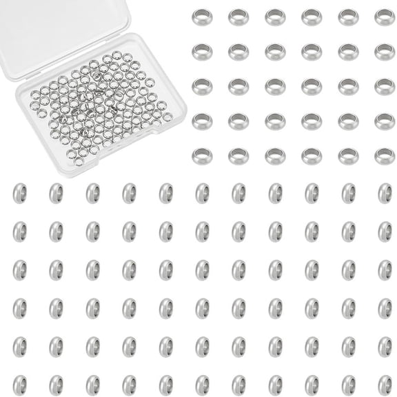 100Pcs Spacer Beads Stainless Steel Rondelle Loose Beads 5mm Metal Smooth Large Hole Beads Flat Round Beads Bead Spacers Findings forDIY Jewelry Making Hole 3mm for DIY