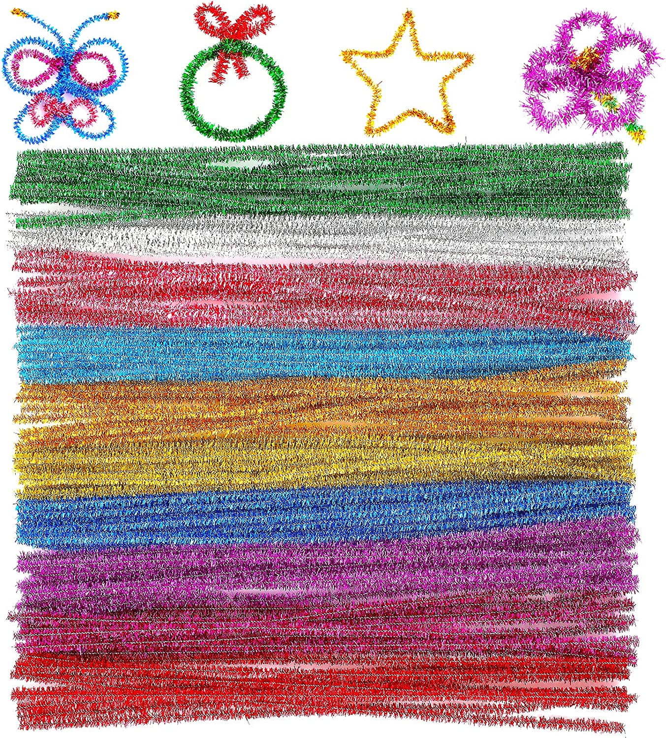 100 X Mixed Tinsel Metallic Jumbo Craft Pipe Cleaners Chenille