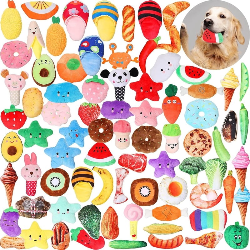 100Pcs Squeaky Toys Bulk for Small Puppy Dog Stuffed Plush Chew Toys Small Medium Dogs PET Toys with Squeakers for Puppies
