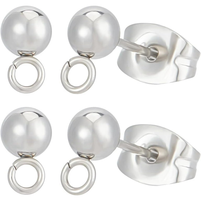 100Pcs Stainless Steel Ball Stud Earring Findings Ball Earrings Posts with Loop and 100Pcs Ear Nut Metal Earring Components
