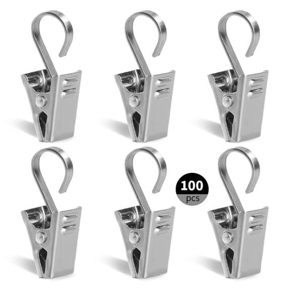100Pcs Stainless Steel Curtain Clips with Hooks, Heavy Duty Non-Slip ...