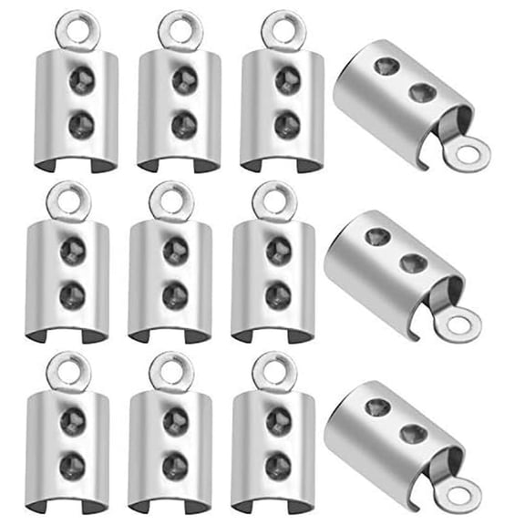 100Pcs Stainless Steel Fold Crimp Ends Terminators Clasp Clamp Tips for Necklace Cord, Tassel, Leather Jewelry Making