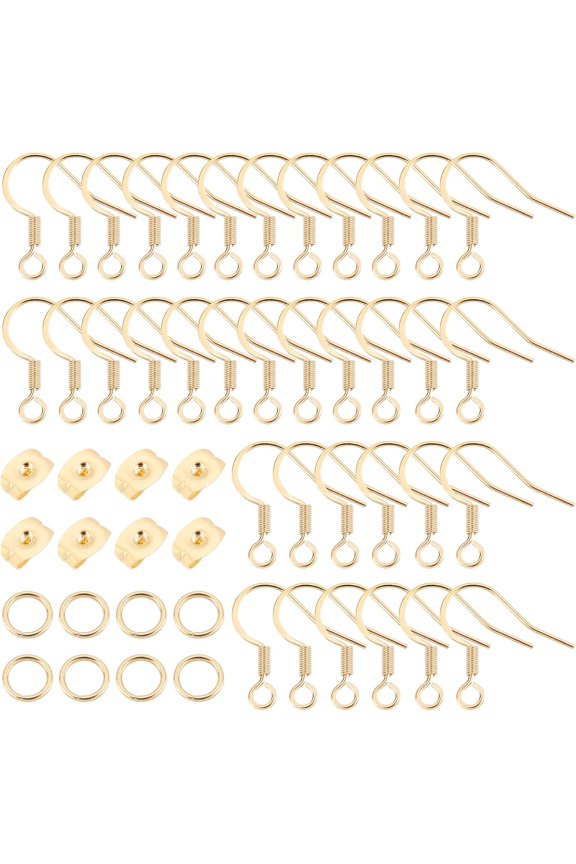 100Pcs Stainless Steel French Earring Hooks Golden Color Fish Hooks Earrings with Jump Ring Earring Making and Ear Nut Earring Finding Kit for DIY Jewelry Making DIY