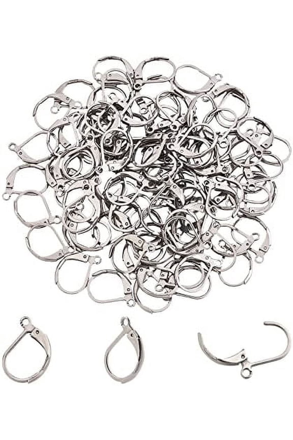 100 Pcs Lever Back Earrings Stainless Steel Open Loop Leverback Hoops French Hook Ear Wire for Earring Making