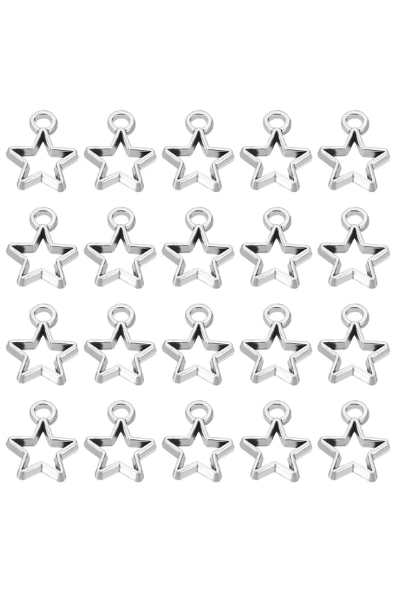 100Pcs Star Charm, Star Pendants Bulk Mini Bezels Charm Pendants Pentagram for Jewelry Making, Dark Silver